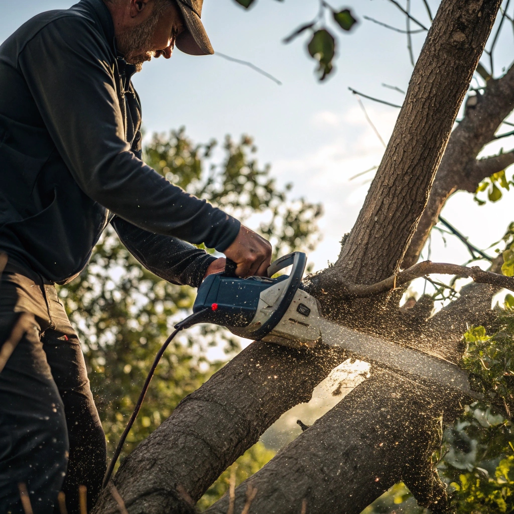 Genee una imagen de una persona cortando una rama