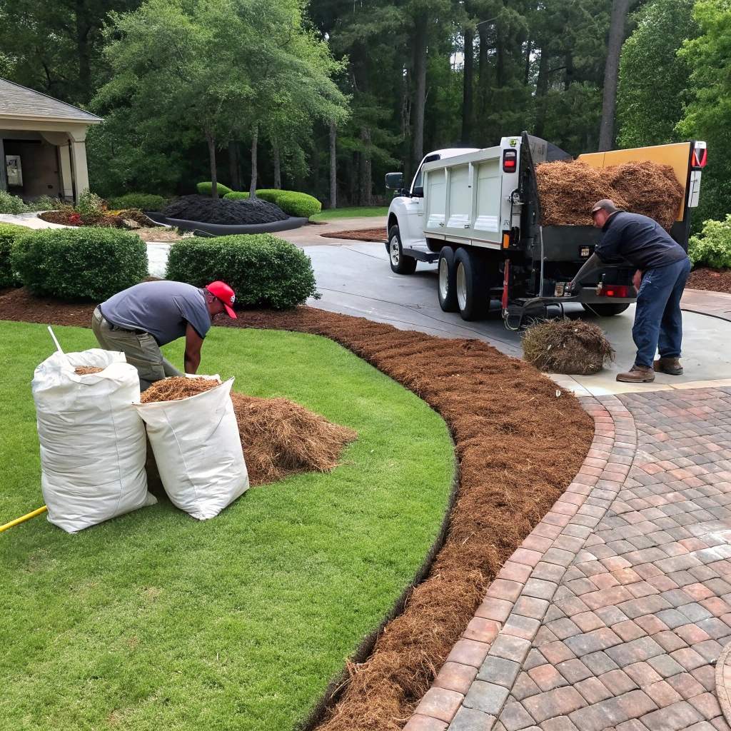 Install deliver pine straw grass mulch service